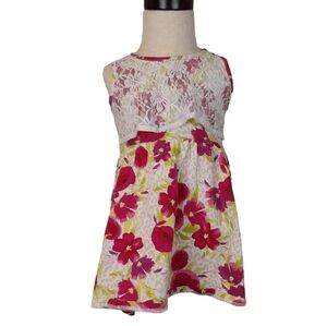 1989 Place Toddler Girl 2T Floral Lace Overlay Dress Pink White